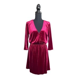 Divided Red Maroon Velvet V Neck Dress Women’s Sz 8